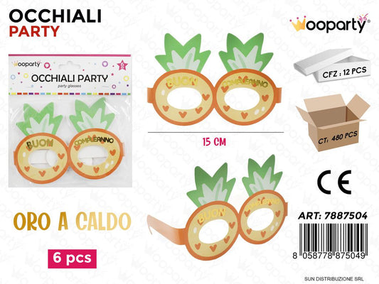 OCCHIALI PARTY B. COMPLEANNO 6PCS 15CM /PZ DA 12**