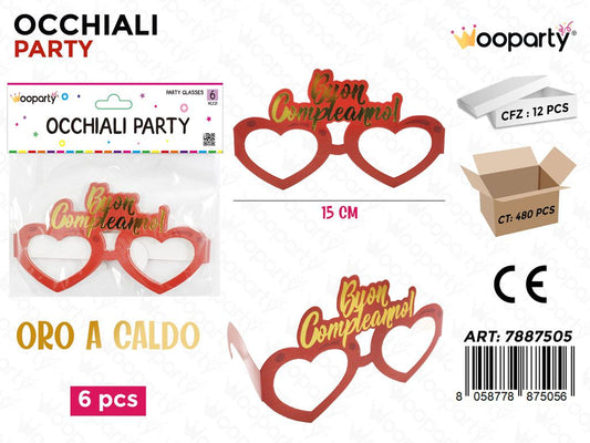 OCCHIALI PARTY B. COMPLEANNO 6PCS 15CM /PZ DA 12**