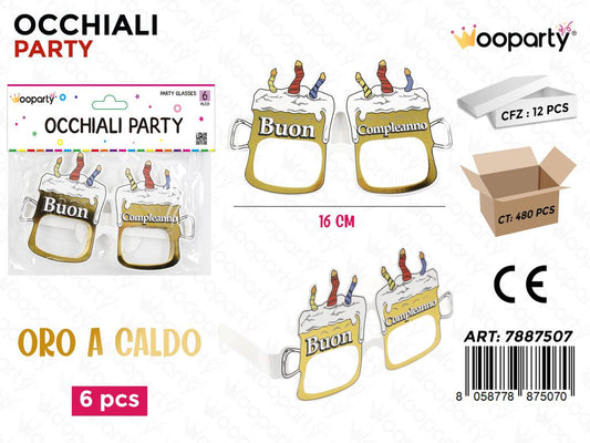 OCCHIALI PARTY B. COMPLEANNO 6PCS 16CM /PZ DA 12**