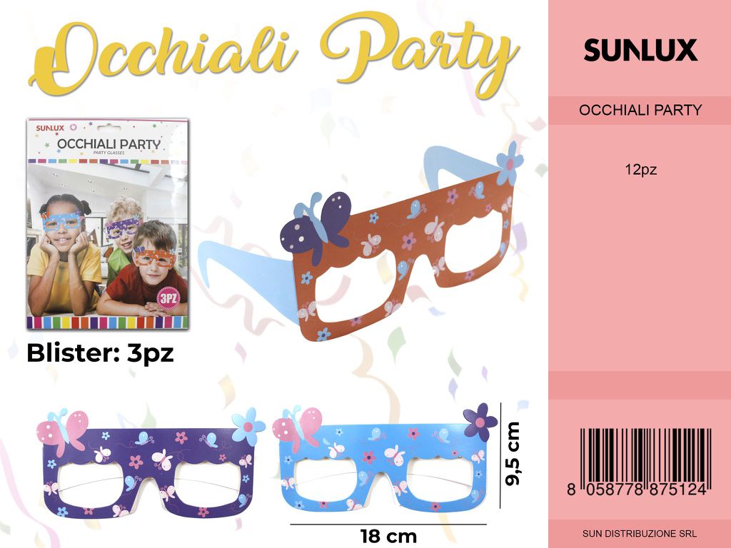 OCCHIALI PARTY COLORI ASS. 3PC-18*9.5CM /PZ DA 12**