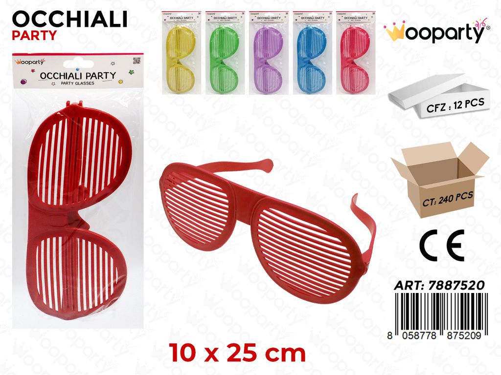 OCCHIALI PARTY COLORI ASS. 10*25CM /PZ DA 12**