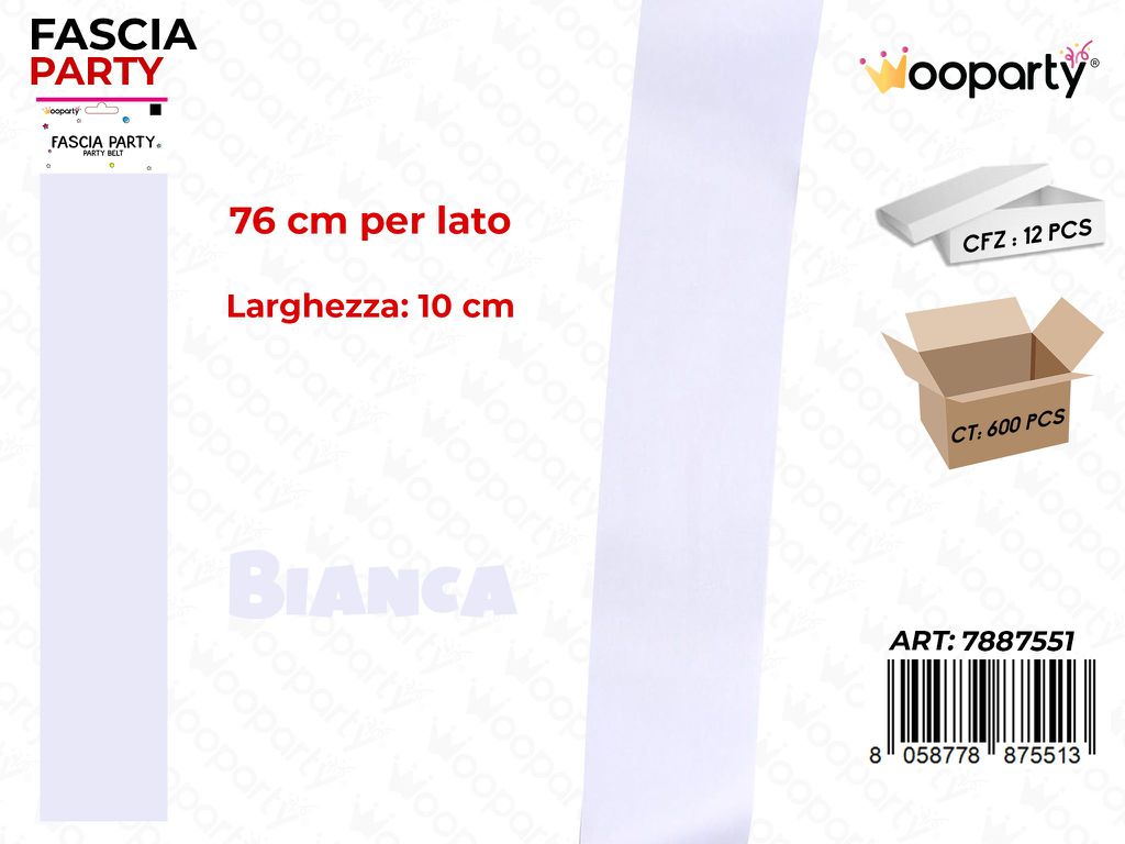 FASCIA PARTY BIANCA IN RASO 10*76CM /PZ DA 12**