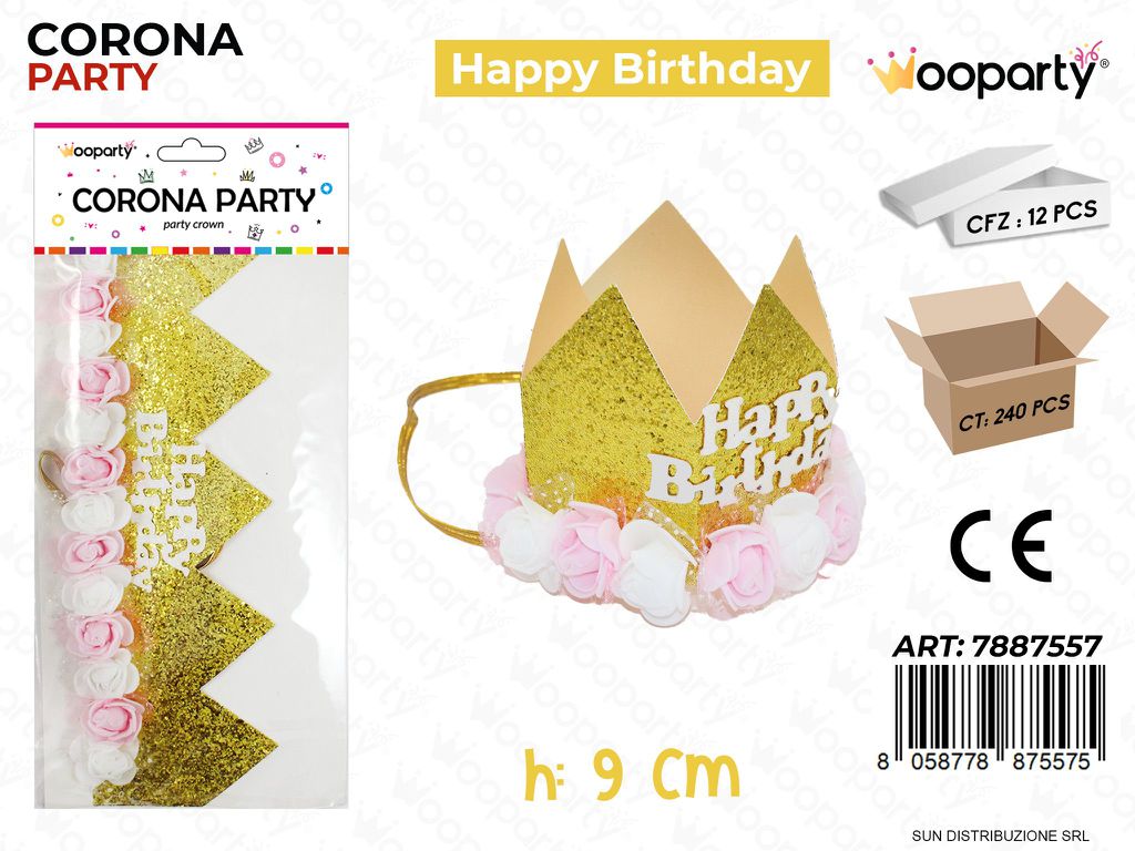 CORONA PARTY HAPPY BIRTHDAY ORO 9CM /PZ DA 12**