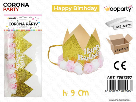 CORONA PARTY HAPPY BIRTHDAY ORO 9CM /PZ DA 12**