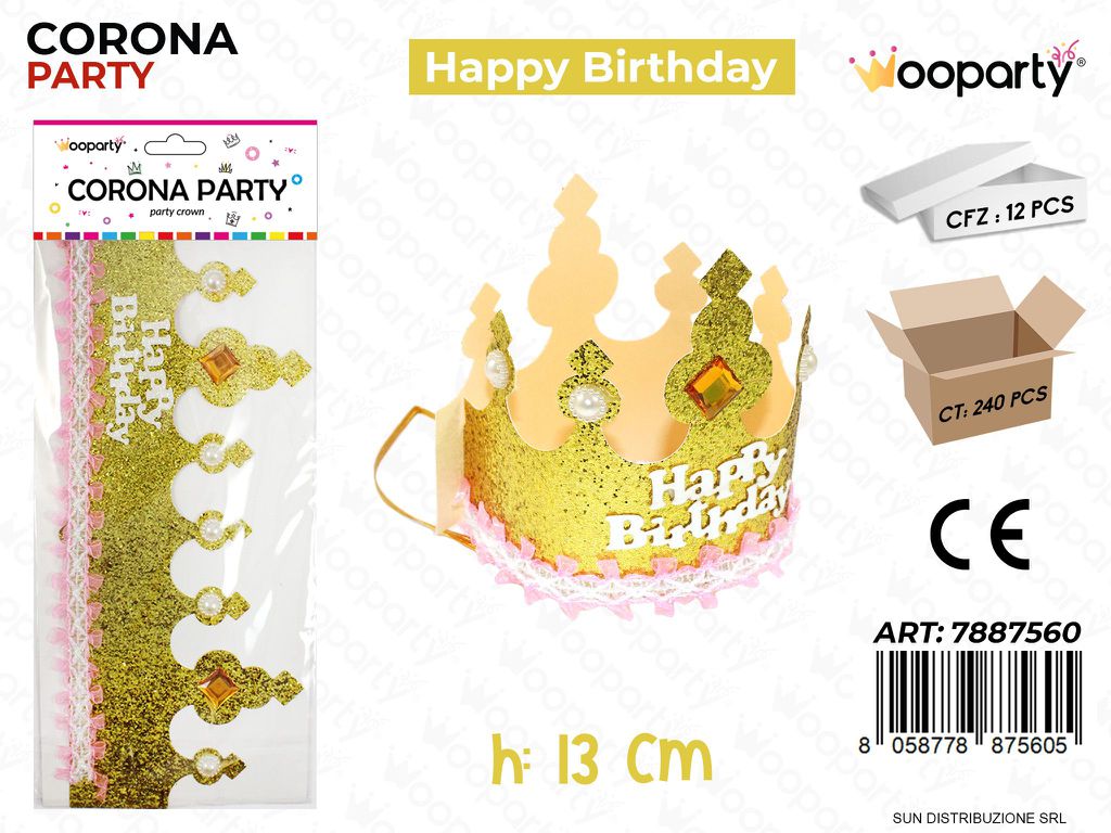 Corona Party Happy Birthday Oro 13Cm