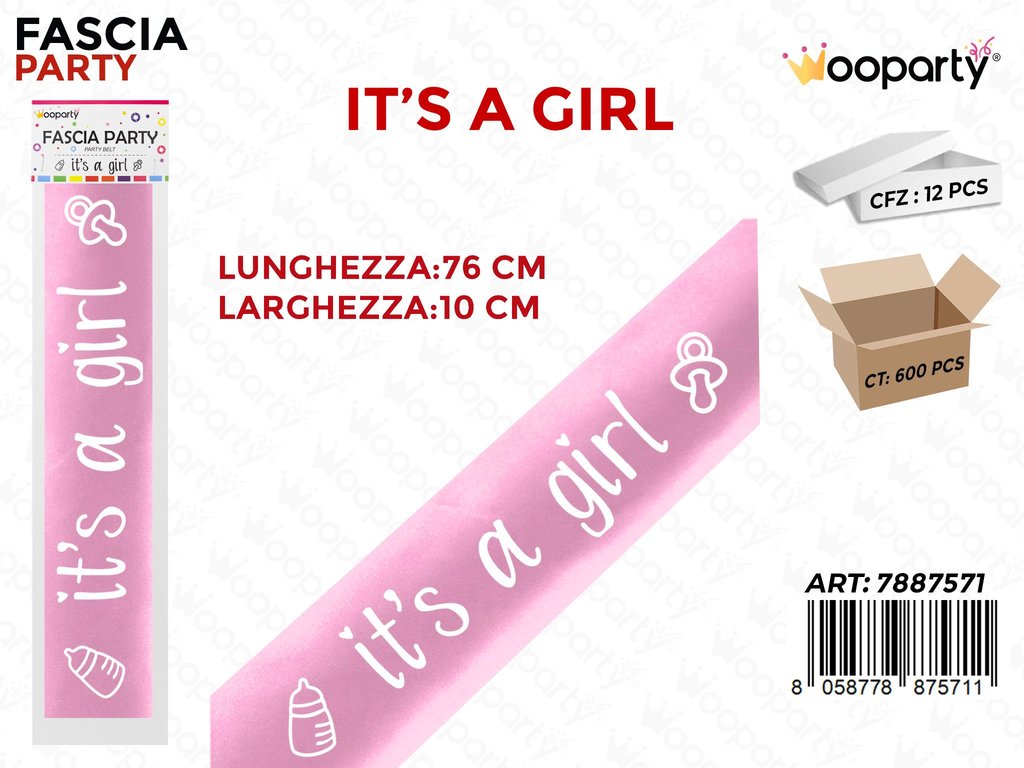 FASCIA PARTY ITS A GIRL 10*76CM /PZ DA 12**