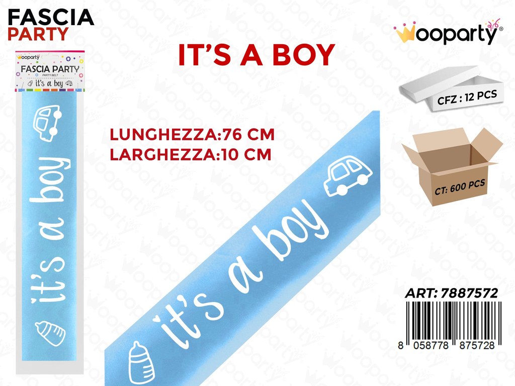 FASCIA PARTY ITS A BOY 10*76CM /PZ DA 12**