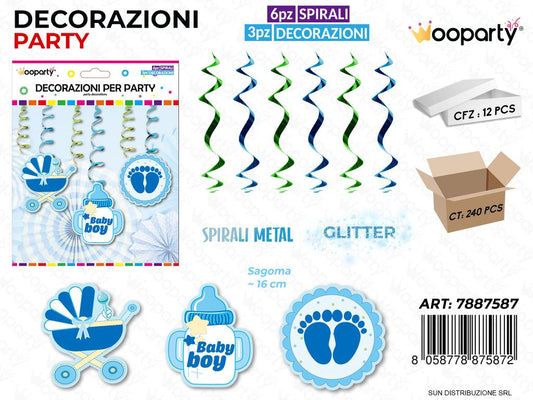 DEC. PARTY SPIRALI BABY BOY GLITT. 6PCS ASS. /PZ DA 12**