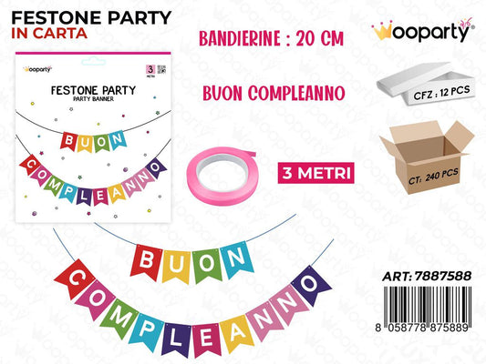 FESTONE PARTY B. COMPLEANNO 20CM*3MT /PZ DA 12**