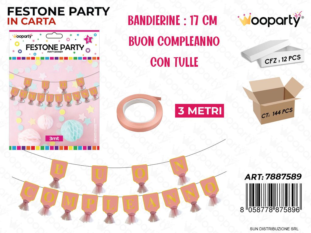 FESTONE PARTY B. COMPLEANNO 17CM*3MT /PZ DA 12**