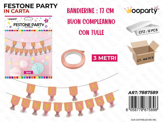FESTONE PARTY B. COMPLEANNO 17CM*3MT /PZ DA 12**