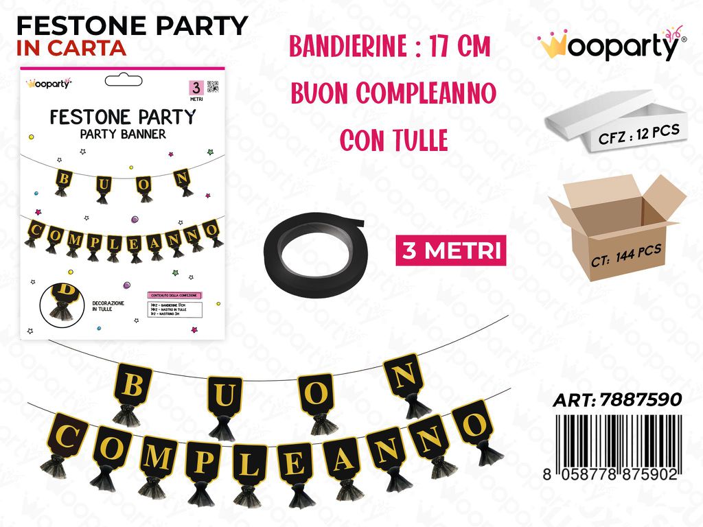 FESTONE PARTY B. COMPLEANNO 17CM*3MT /PZ DA 12**