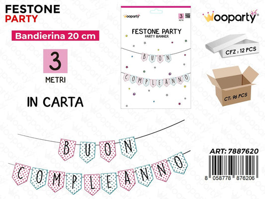 FESTONE BUON COMPLEANNO 3 MT*20CM /PZ DA 12**