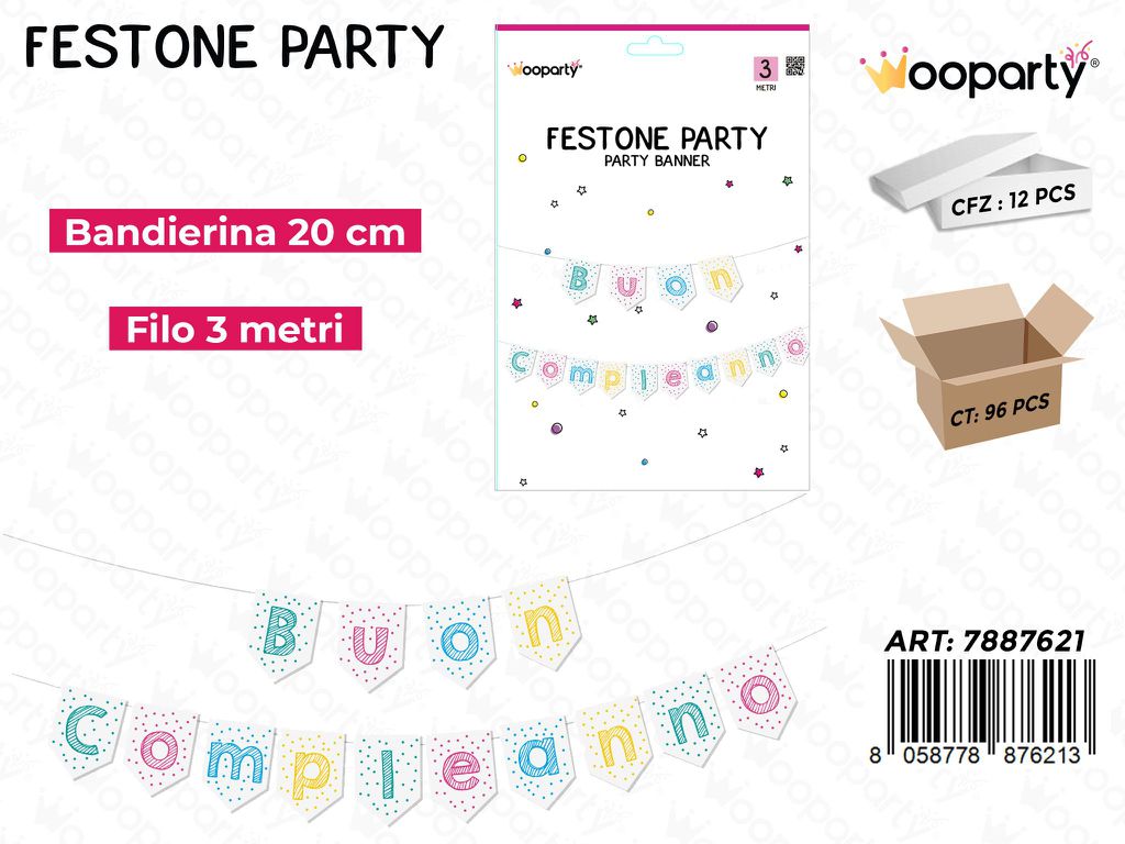FESTONE BUON COMPLEANNO 3 MT*20CM /PZ DA 12**