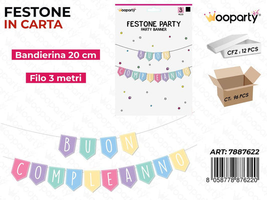 FESTONE BUON COMPLEANNO 3 MT*20CM /PZ DA 12**