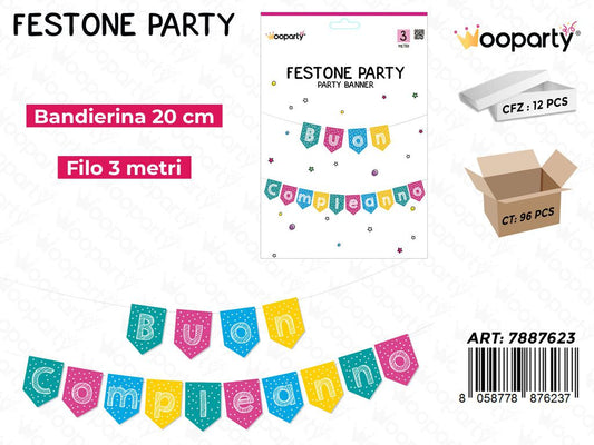 FESTONE BUON COMPLEANNO 3 MT*20CM /PZ DA 12**