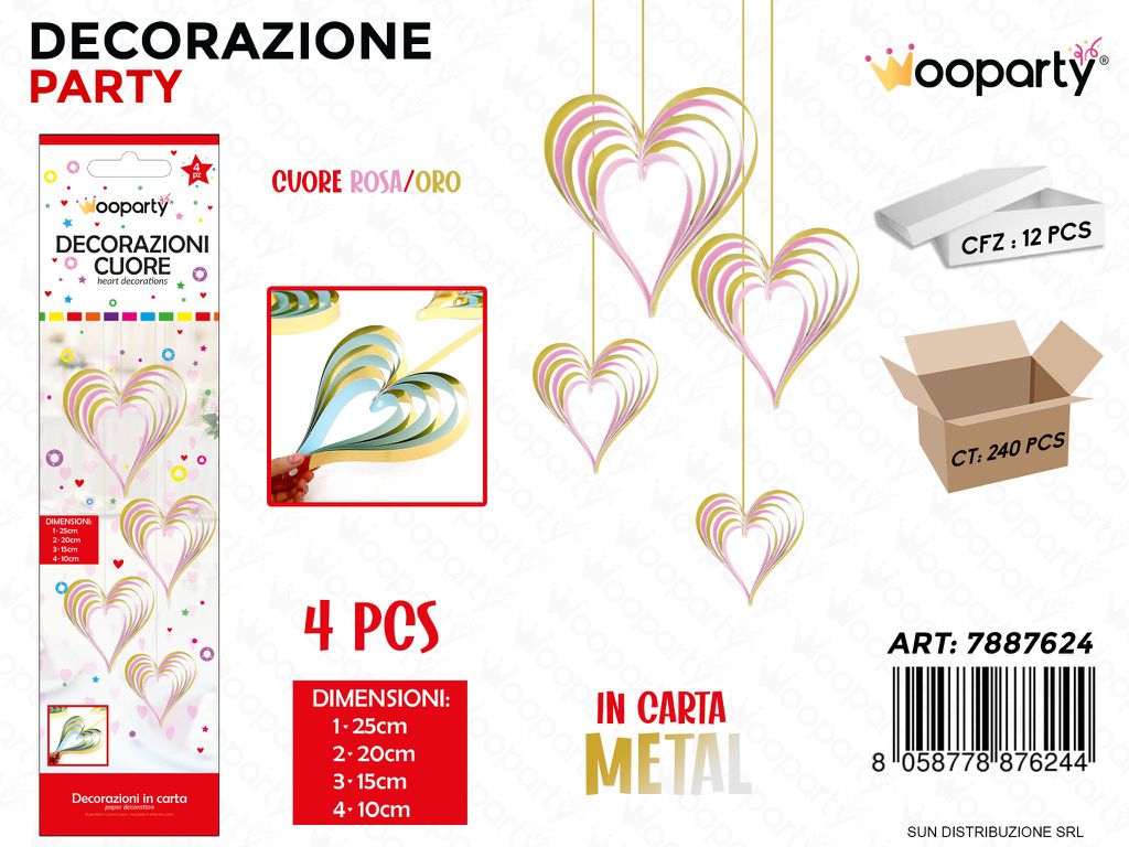 DEC. CUORE ROSA*ORO METAL 4PCS MIS. ASS. /PZ DA 12**