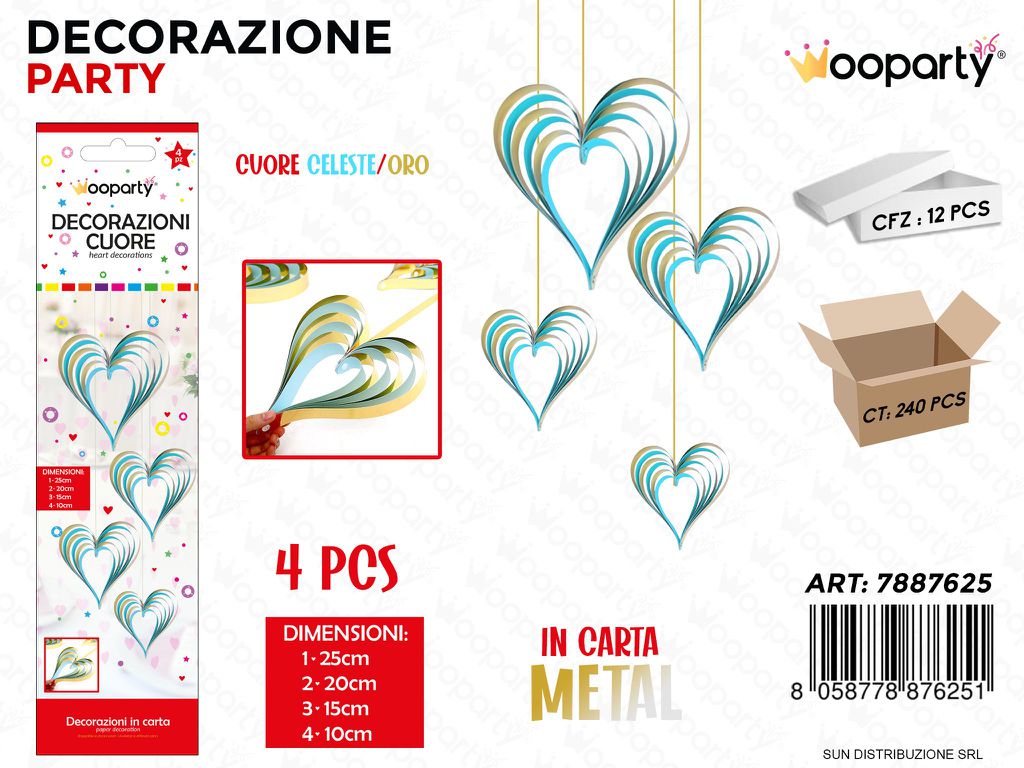 DEC. CUORE CELESTE*ORO METAL 4PCS MIS. ASS. /PZ DA 12**