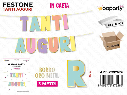 FESTONE TANTI AUGURI PASTEL 3MT /PZ DA 12**
