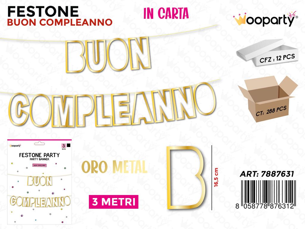 FESTONE B. COMPLEANNO ORO METAL 3MT /PZ DA 12**