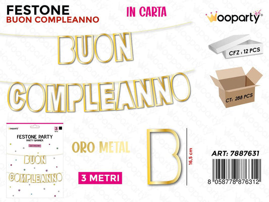 FESTONE B. COMPLEANNO ORO METAL 3MT /PZ DA 12**