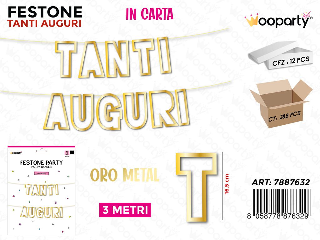 FESTONE TANTI AUGURI ORO METAL 3MT /PZ DA 12**