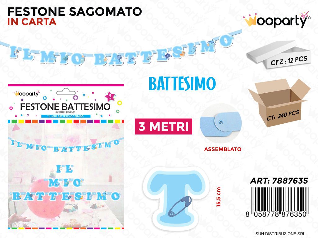 FESTONE ASSEMBLATO BATTESIMO BOY 3MT /PZ DA 12**
