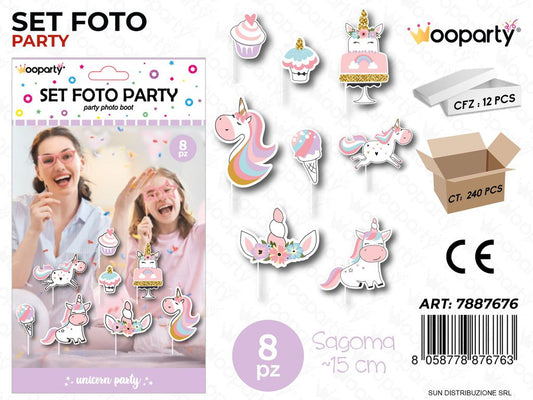 SET FOTO PARTY UNICORN 8PCS 15CM /PZ DA 12**