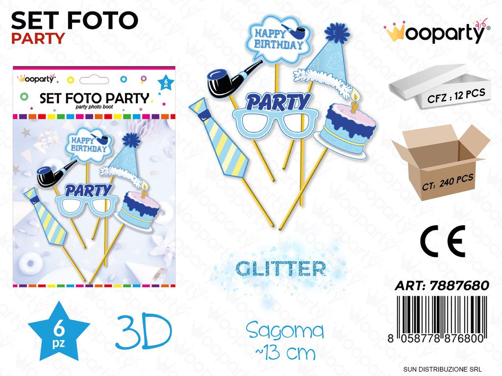 SET FOTO PARTY H.B. BOY GLITTER 3D 6PCS/ PZ DA 12**
