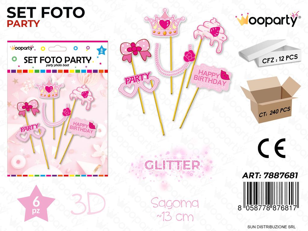 SET FOTO PARTY H.B. GIRL GLITTER 3D 6PCS/ PZ DA 12**