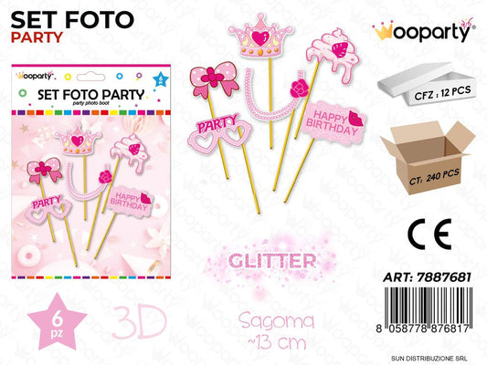 SET FOTO PARTY H.B. GIRL GLITTER 3D 6PCS/ PZ DA 12**