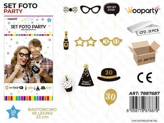 SET FOTO PARTY H. BIRTHDAY 30ANNI 10PCS ASS. 23CM /PZ DA 12**