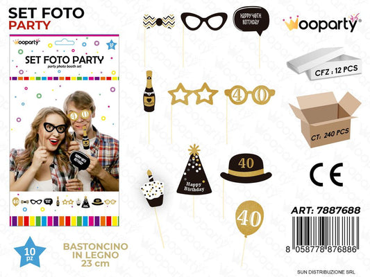 SET FOTO PARTY H. BIRTHDAY 40ANNI 10PCS ASS. 23CM /PZ DA 12**