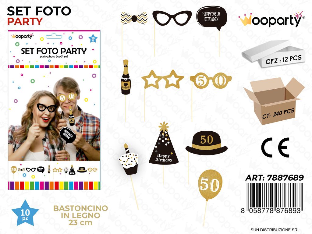 SET FOTO PARTY H. BIRTHDAY 50ANNI 10PCS ASS. 23CM /PZ DA 12**