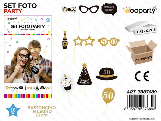 SET FOTO PARTY H. BIRTHDAY 50ANNI 10PCS ASS. 23CM /PZ DA 12**
