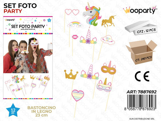 SET FOTO PARTY UNICORN 12PCS ASS. 23CM /PZ DA 12**