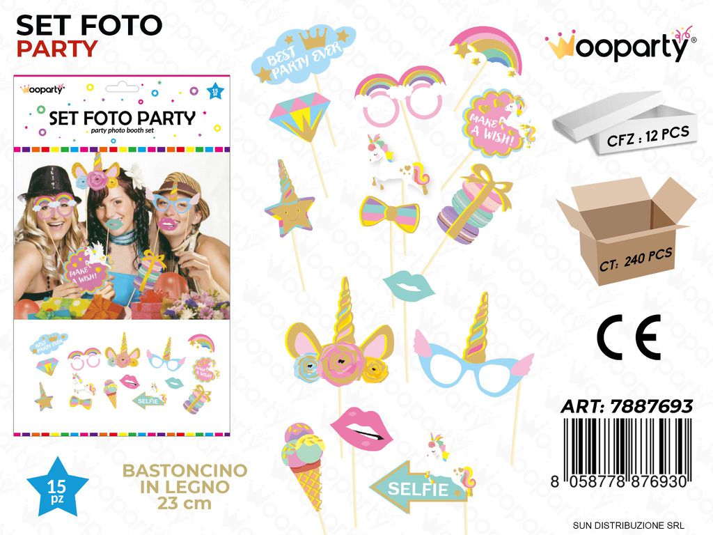SET FOTO PARTY UNICORN 15PCS ASS. 23CM /PZ DA 12**