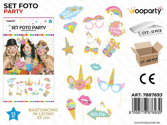 SET FOTO PARTY UNICORN 15PCS ASS. 23CM /PZ DA 12**