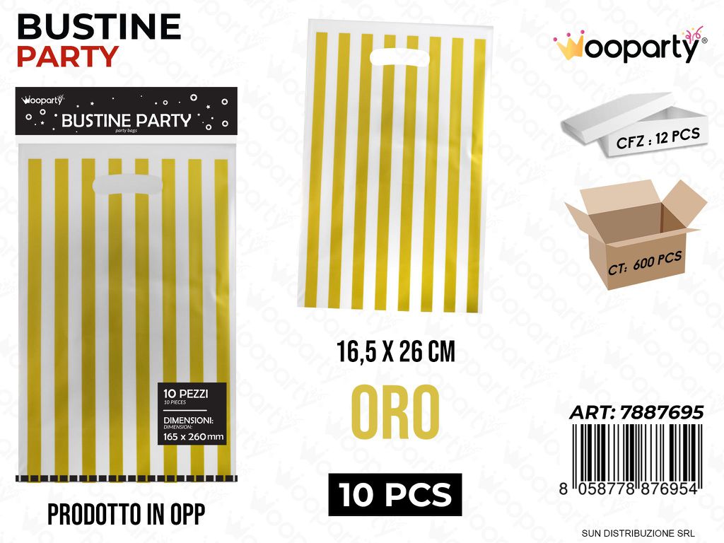 BUSTINE PARTY RIGHE ORO IN PP 10PCS 16.5*26CM /PZ DA 12**