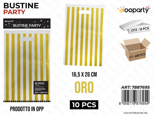 BUSTINE PARTY RIGHE ORO IN PP 10PCS 16.5*26CM /PZ DA 12**