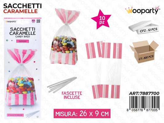 SACCHETTI CARAMELLE ROSA 26*9*5CM 10PCS /PZ DA 12**