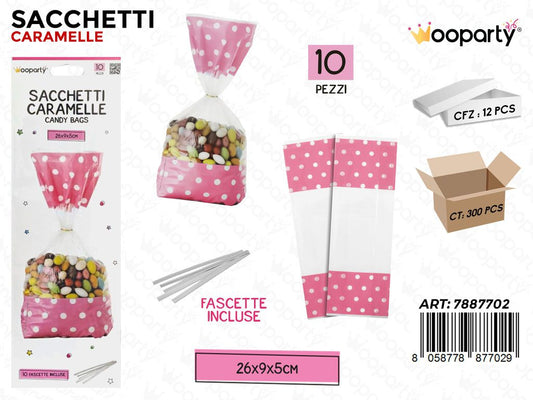 SACCHETTI CARAMELLE ROSA 26*9*5CM 10PCS /PZ DA 12**