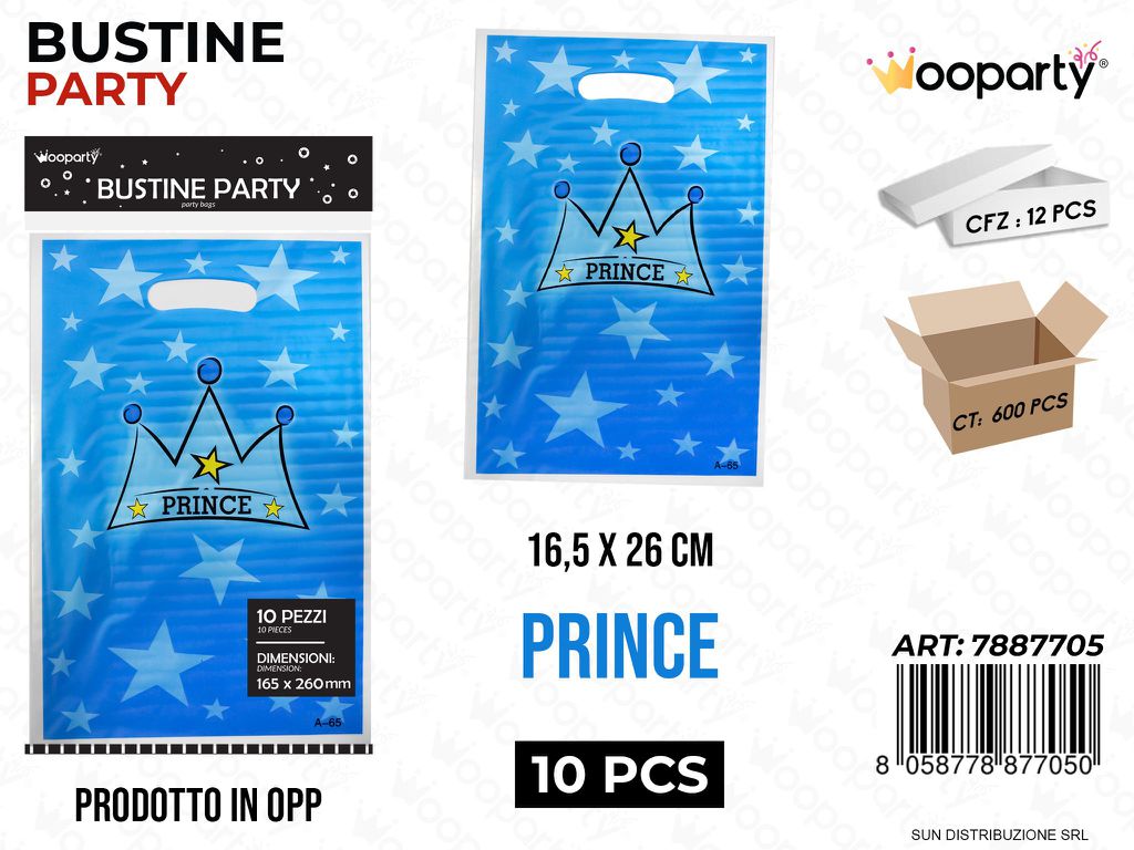 BUSTINE PARTY PRINCE IN PP 10PCS 16.5*26CM /PZ DA 12**