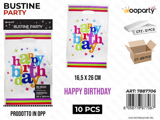 BUSTINE PARTY H. BIRTHDAY IN PP 10PCS 16.5*26CM /PZ DA 12**