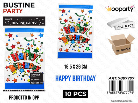 BUSTINE PARTY H. BIRTHDAY IN PP 10PCS 16.5*26CM /PZ DA 12**