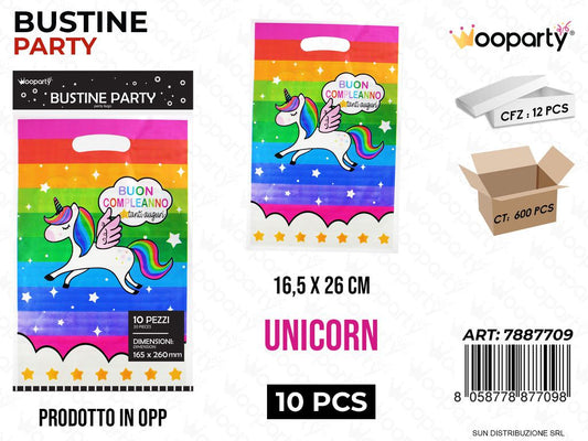 BUSTINE PARTY UNICORN  IN PP 10PCS 16.5*26CM /PZ DA 12**