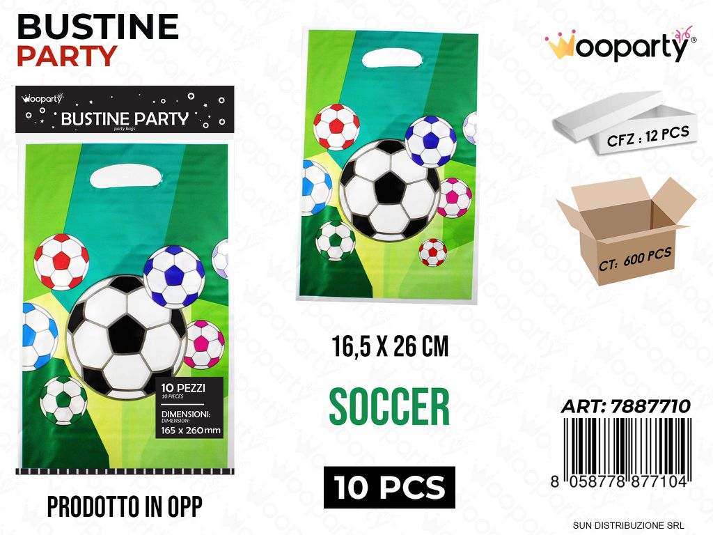 BUSTINE PARTY SOCCER IN PP 10PCS 16.5*26CM /PZ DA 12**