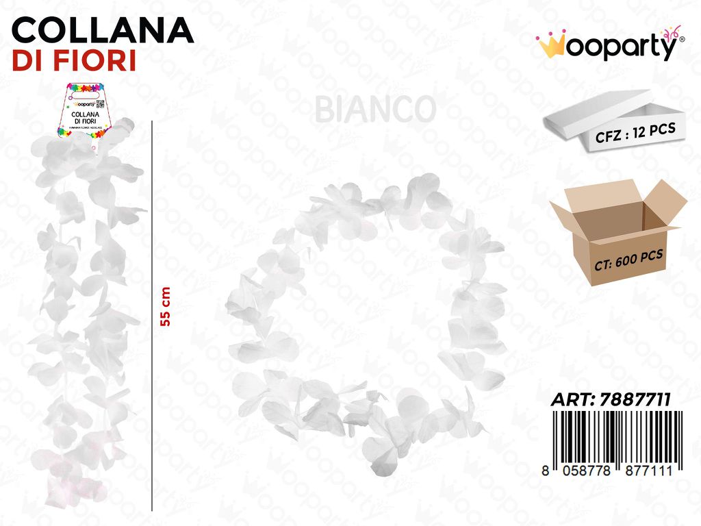 COLLANA DI FIORI BIANCA 55CM /PZ DA 12**