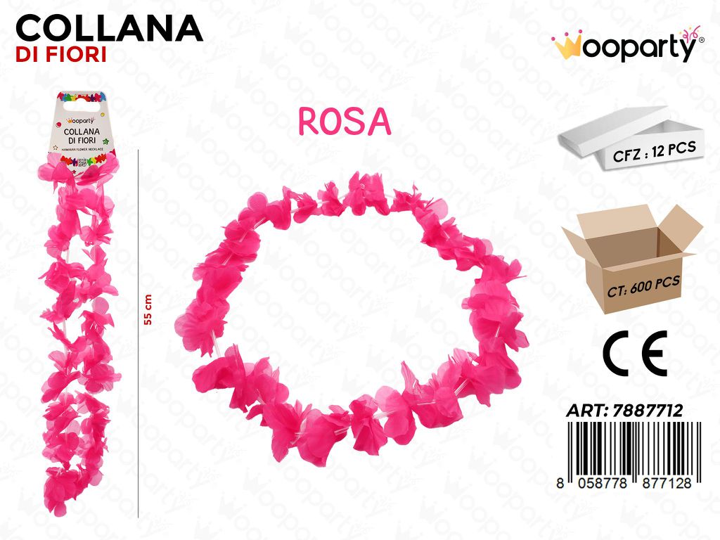 COLLANA DI FIORI ROSA 55CM /PZ DA 12**