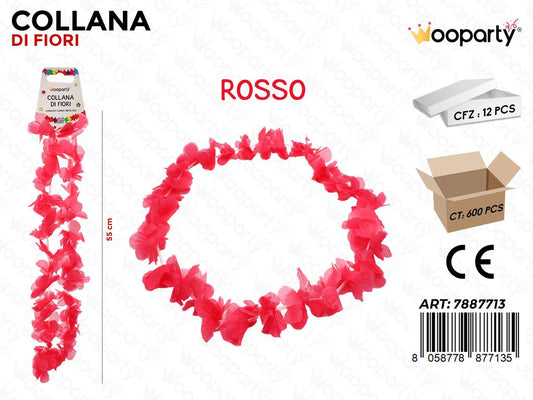 COLLANA DI FIORI ROSSA 55CM /PZ DA 12**